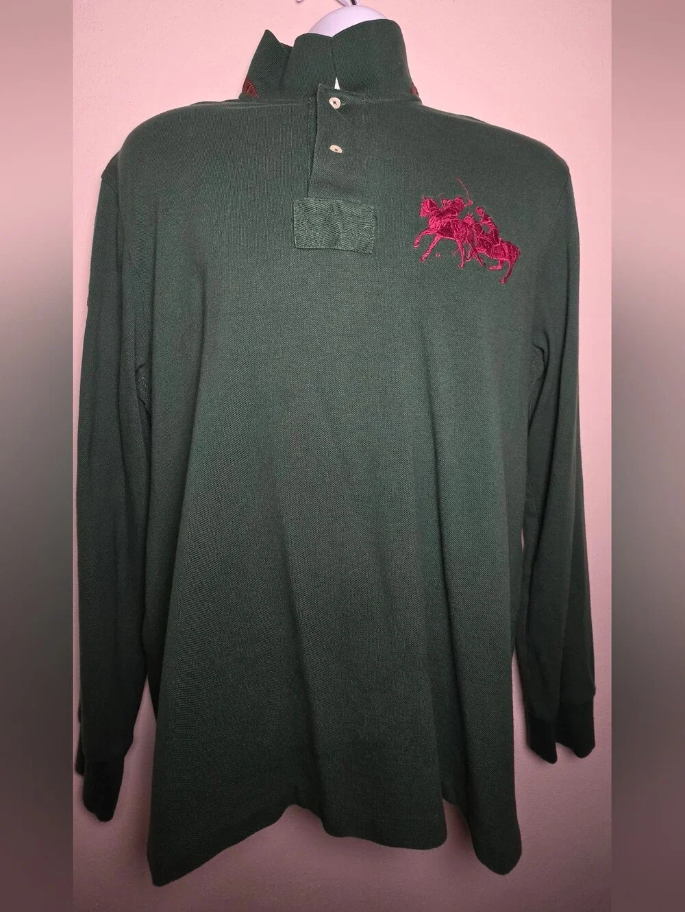 Polo by Ralph Lauren Forest Green Long-Sleeve Polo with Burgundy Embroidery